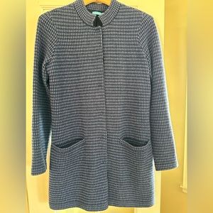 J.McLaughlin blue houndstooth Cashmere sweater jacket.